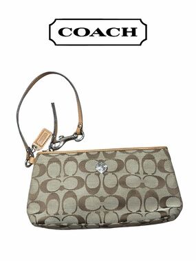 Coach Khaki & Tan Signature Wristlet